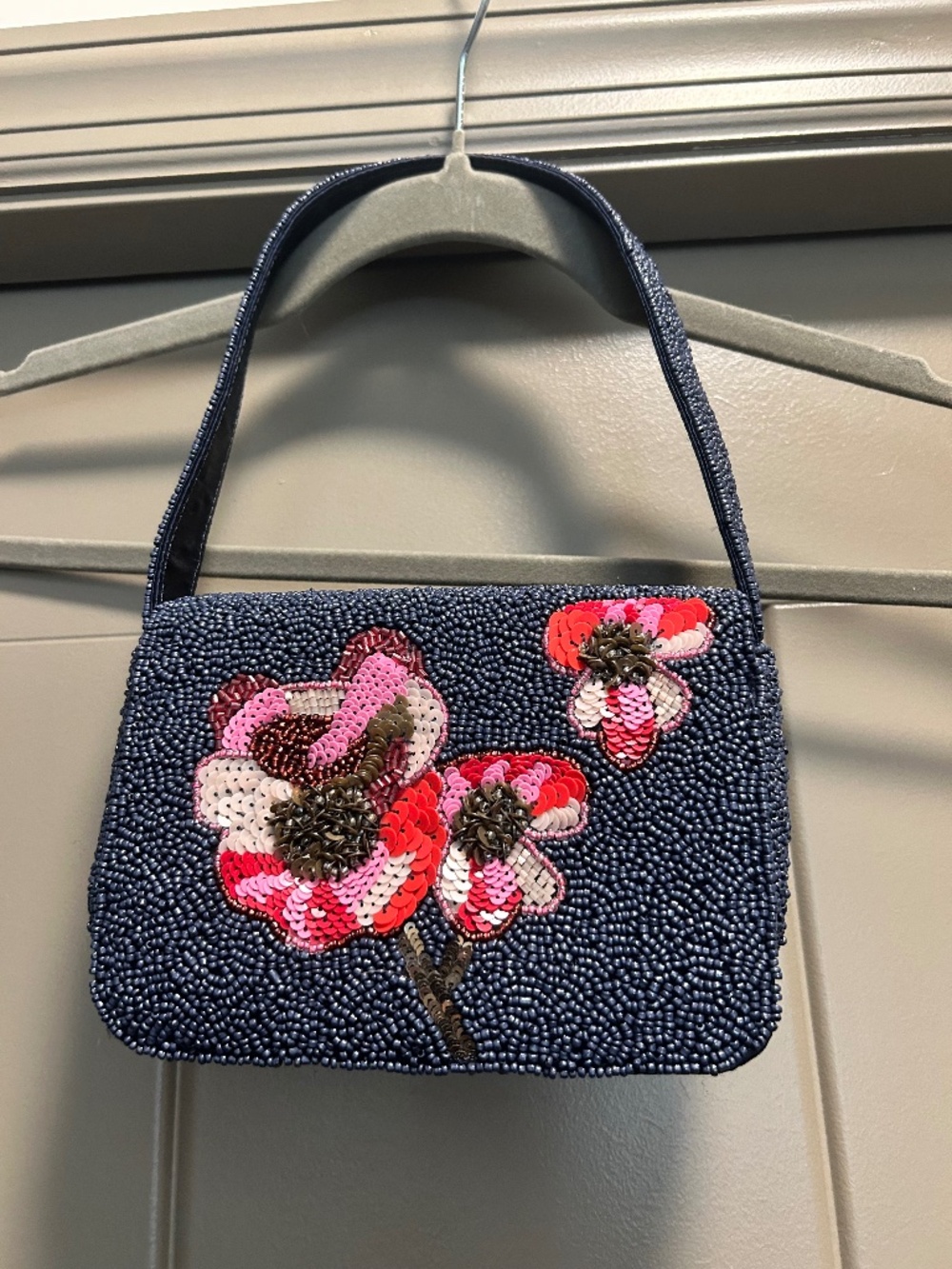 The Frances Valentine Tini Beaded Bag in Paradise Poppy Navy